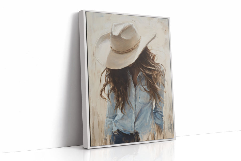 Cowgirl in Blue – Soft Western Elegance Canvas Print