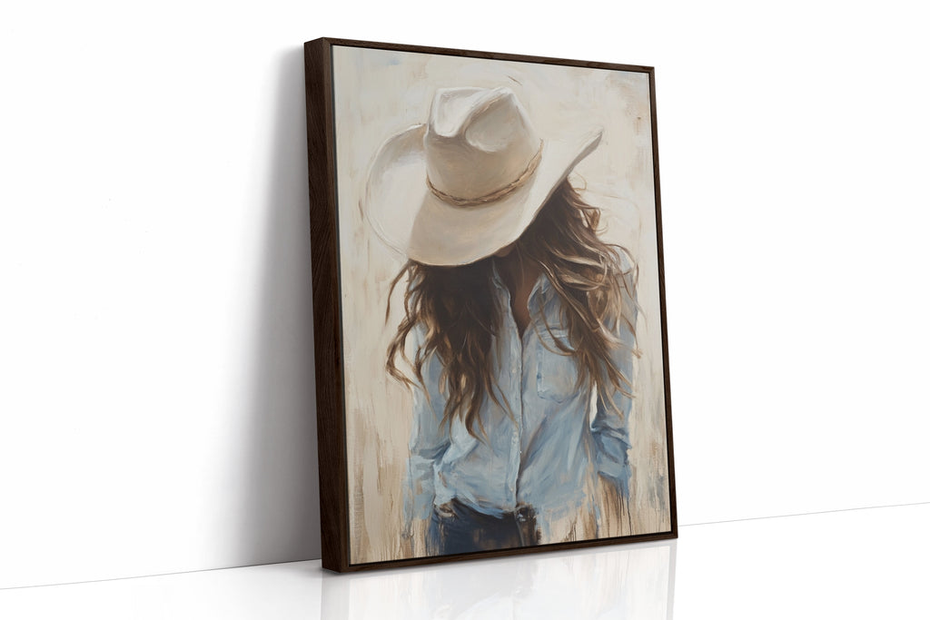 Cowgirl in Blue – Soft Western Elegance Canvas Print
