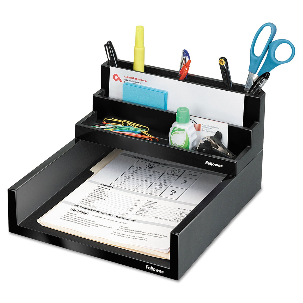 Fellowes Designer Suites Desktop Organizer, 7 Compartments, Plastic, 11.13 x 5 x 3.78, Black Pearl