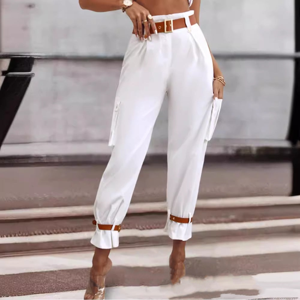 Women's Wide Leg Contrast Belt Trousers – Elevated Workwear Pants