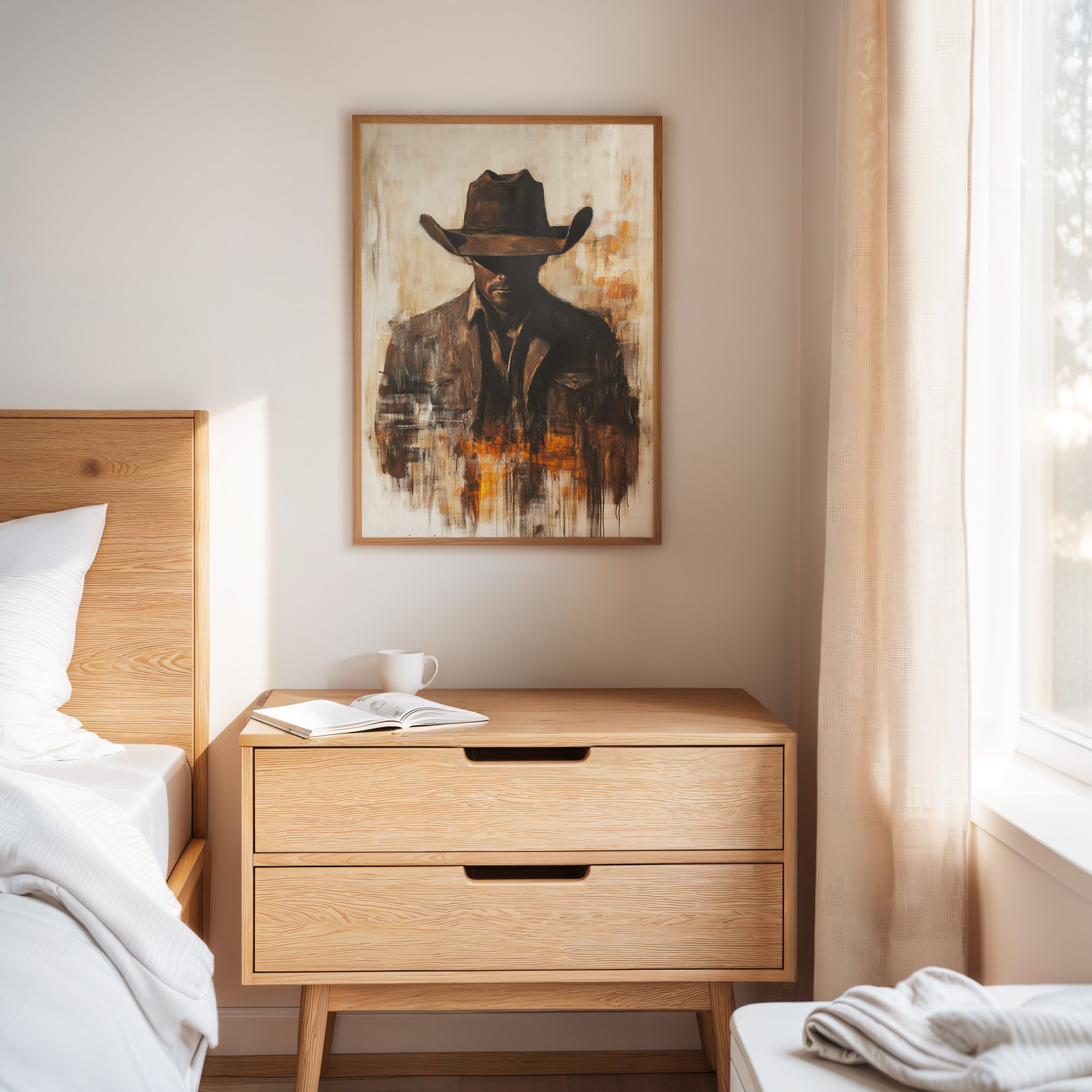 Lone Cowboy in Shadow and Flame