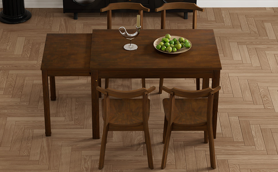 TOPMAX 65 "5-piece set with wheels and expandable dining table set 17.7" pull-out side table and small dining chair Brown