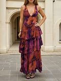 Floral V-Neck Ruffle Layered Maxi Dress