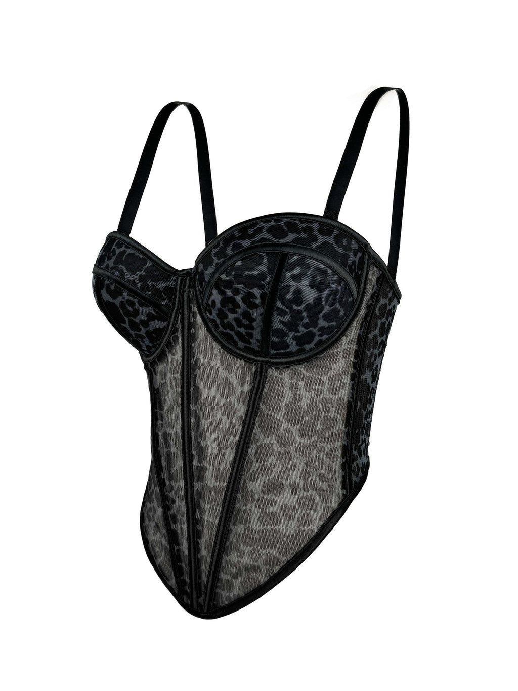 Sexy Leopard Dot Pattern Stitching Bra Sling High-end Sense Inner Mesh Lace Perspective Outer Wear Fishbone Bra
