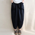 Women Autumn Elastic Waist Solid Pockets Harem Pants Cotton Linen Loose Long Capris Pantalon Trousers Plus Size