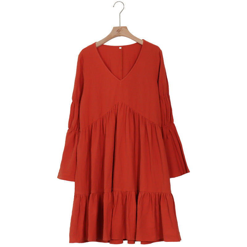 Women's Printed Cotton Long Sleeve Lounge Dress