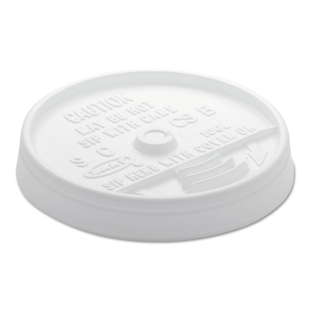 Dart Sip Thru Lids, Fits 10 oz to 12 oz Foam Cups, Plastic, White, 1,000/Carton