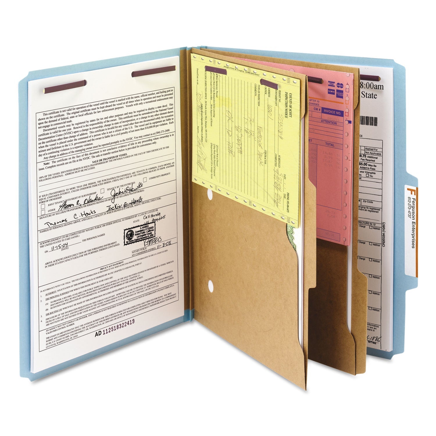 Smead 6-Section Pressboard Top Tab Pocket-Style Classification Folders with SafeSHIELD Fasteners, 2 Dividers, Letter, Blue, 10/Box
