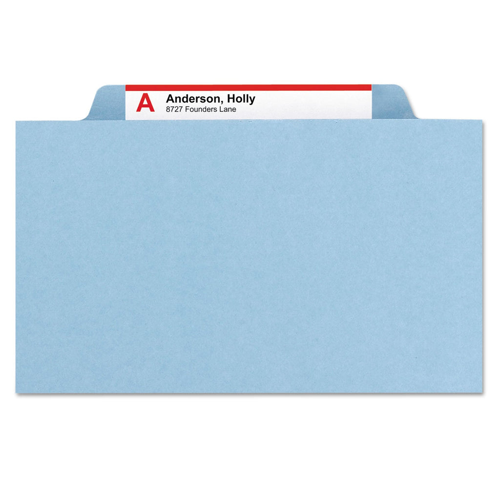 Smead 6-Section Pressboard Top Tab Pocket-Style Classification Folders with SafeSHIELD Fasteners, 2 Dividers, Letter, Blue, 10/Box