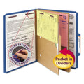 Smead 6-Section Pressboard Top Tab Pocket-Style Classification Folders with SafeSHIELD Fasteners, 2 Dividers, Letter, Blue, 10/Box