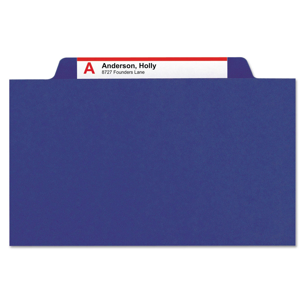 Smead 6-Section Pressboard Top Tab Pocket-Style Classification Folders with SafeSHIELD Fasteners, 2 Dividers, Letter, Blue, 10/Box