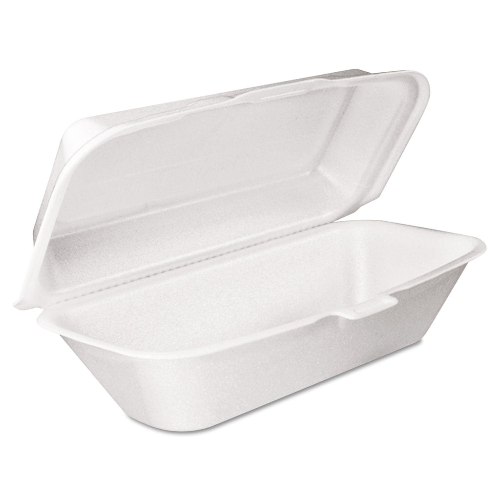 Dart Foam Hinged Lid Container, Hoagie Container with Removable Lid, 5.3 x 9.8 x 3.3, White, 125/Bag, 4 Bags/Carton