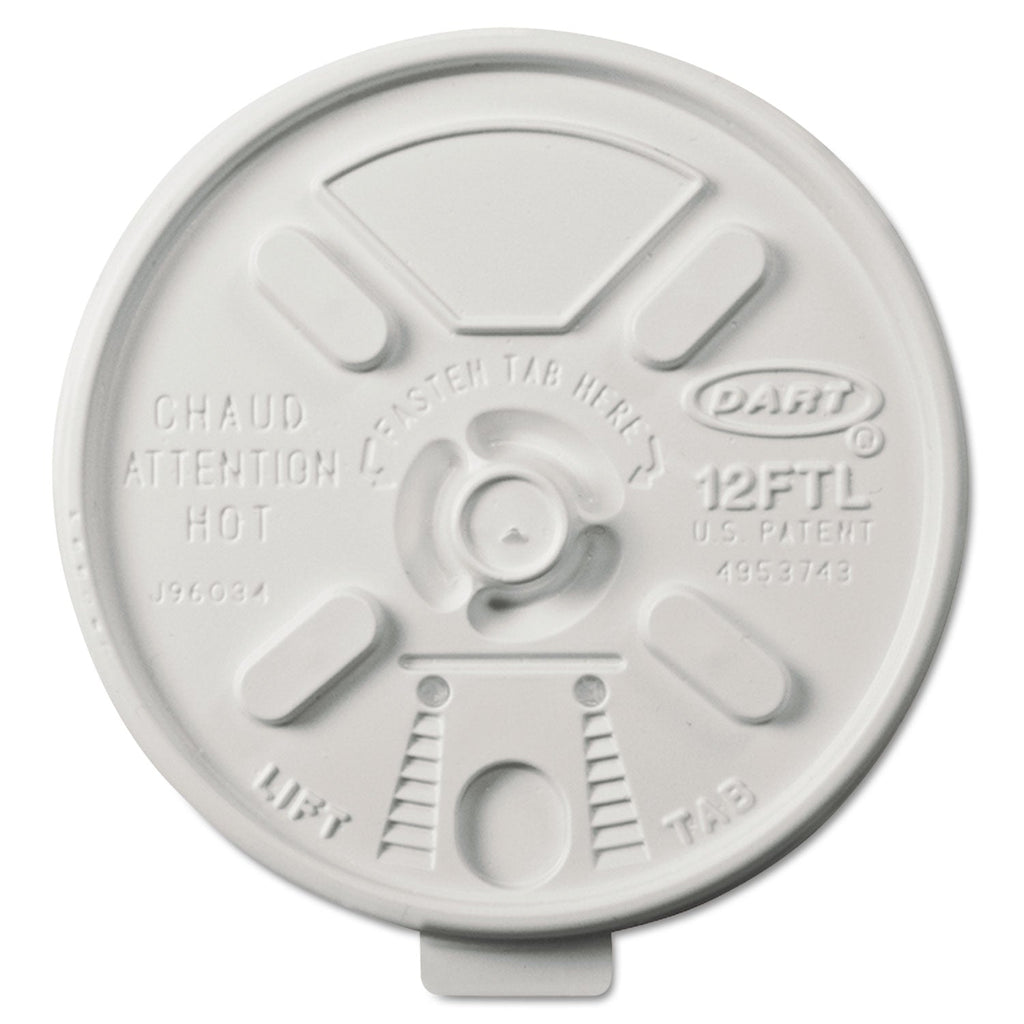 Dart Lift n' Lock Plastic Hot Cup Lids, Fits 10 oz to 14 oz Cups, White, 1,000/Carton