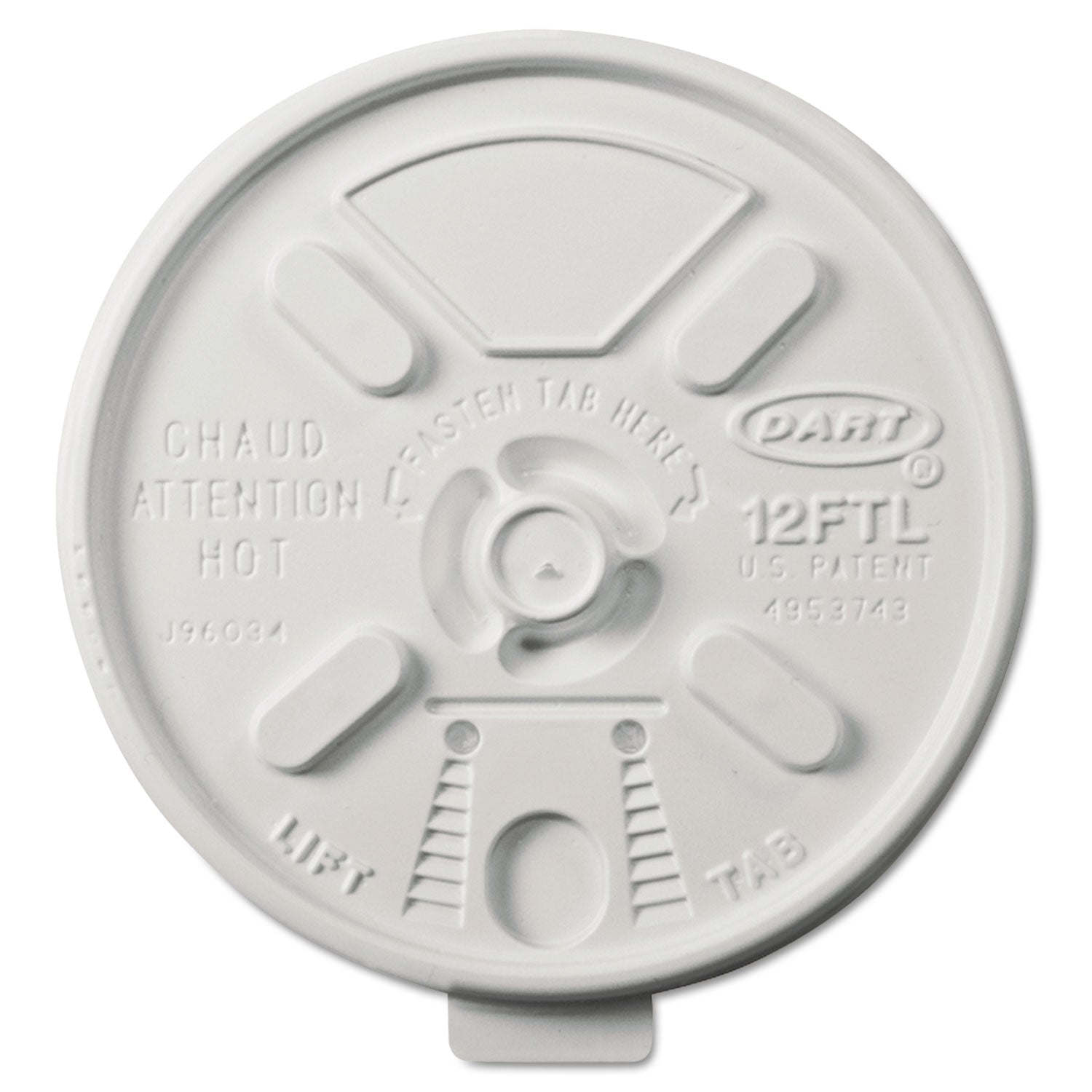 Dart Lift n' Lock Plastic Hot Cup Lids, Fits 10 oz to 14 oz Cups, White, 1,000/Carton