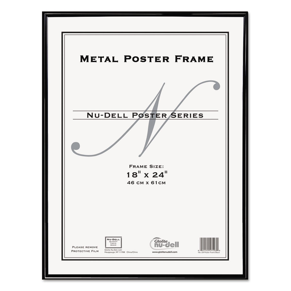 NuDell Metal Poster Frame, Plastic Face, 18 x 24, Black
