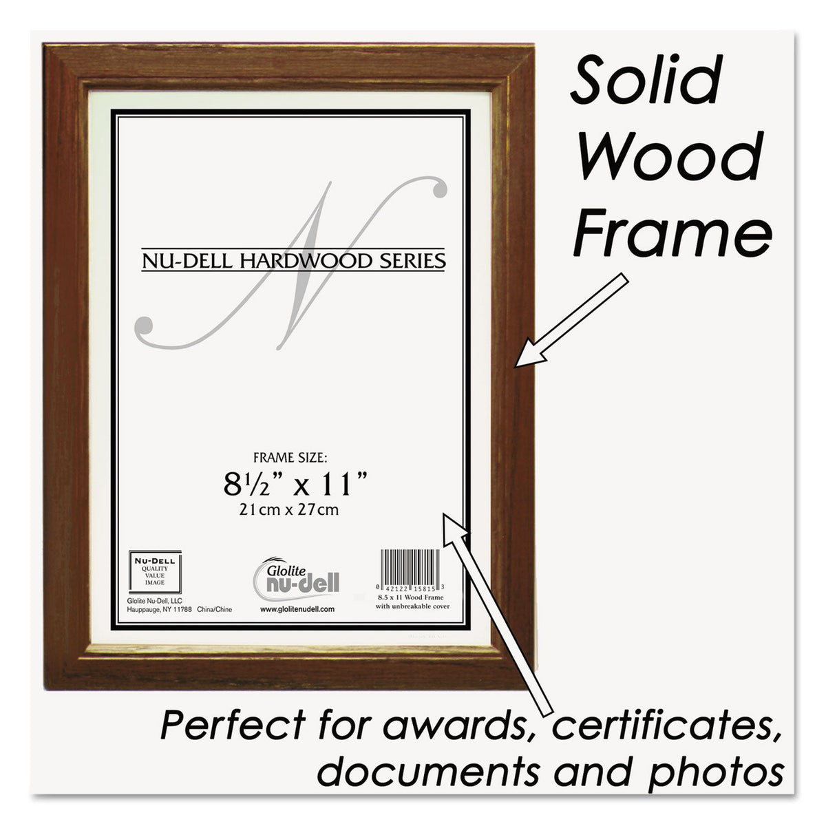 NuDell Solid Oak Hardwood Frame, 8.5 x 11, Walnut Finish