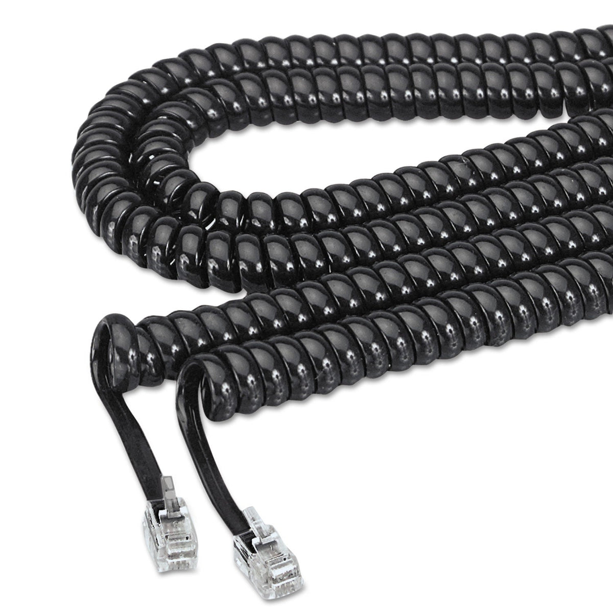 Softalk Coiled Phone Cord, Plug/Plug, 12 ft, Black