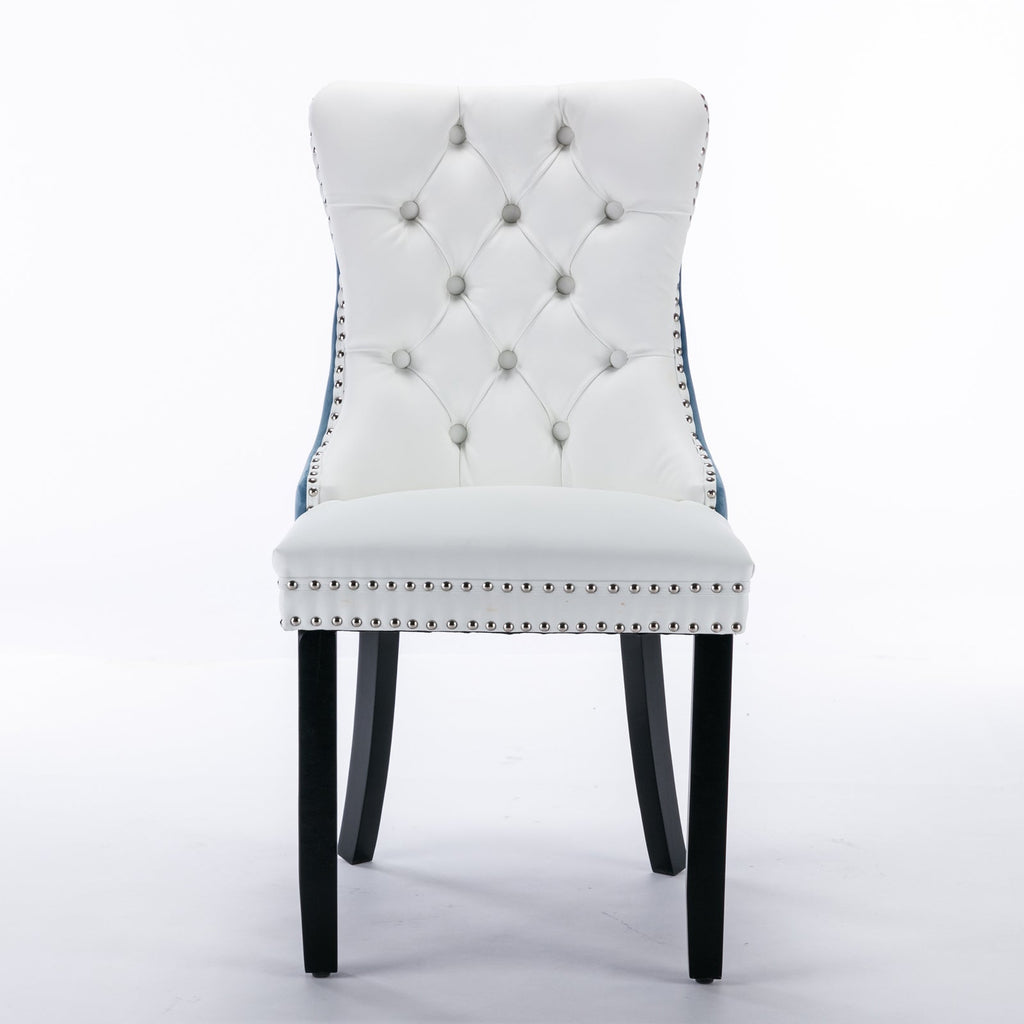 A&A Furniture Nikki Collection Modern High-end Tufted Solid Wood Contemporary PU 2-Pcs Set White+Light Blue