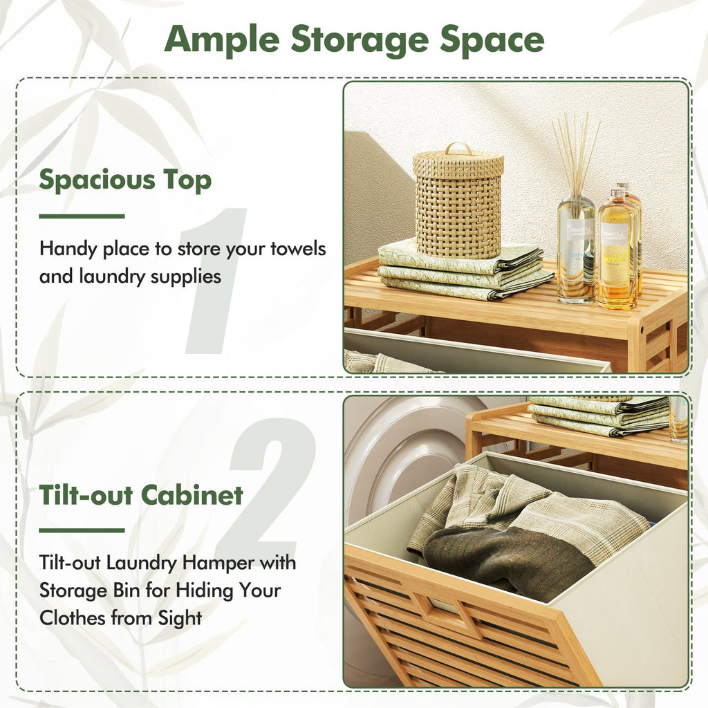 18 Gal Bamboo Tilt-out Laundry Hamper with Removable Fabric Bin-Natural