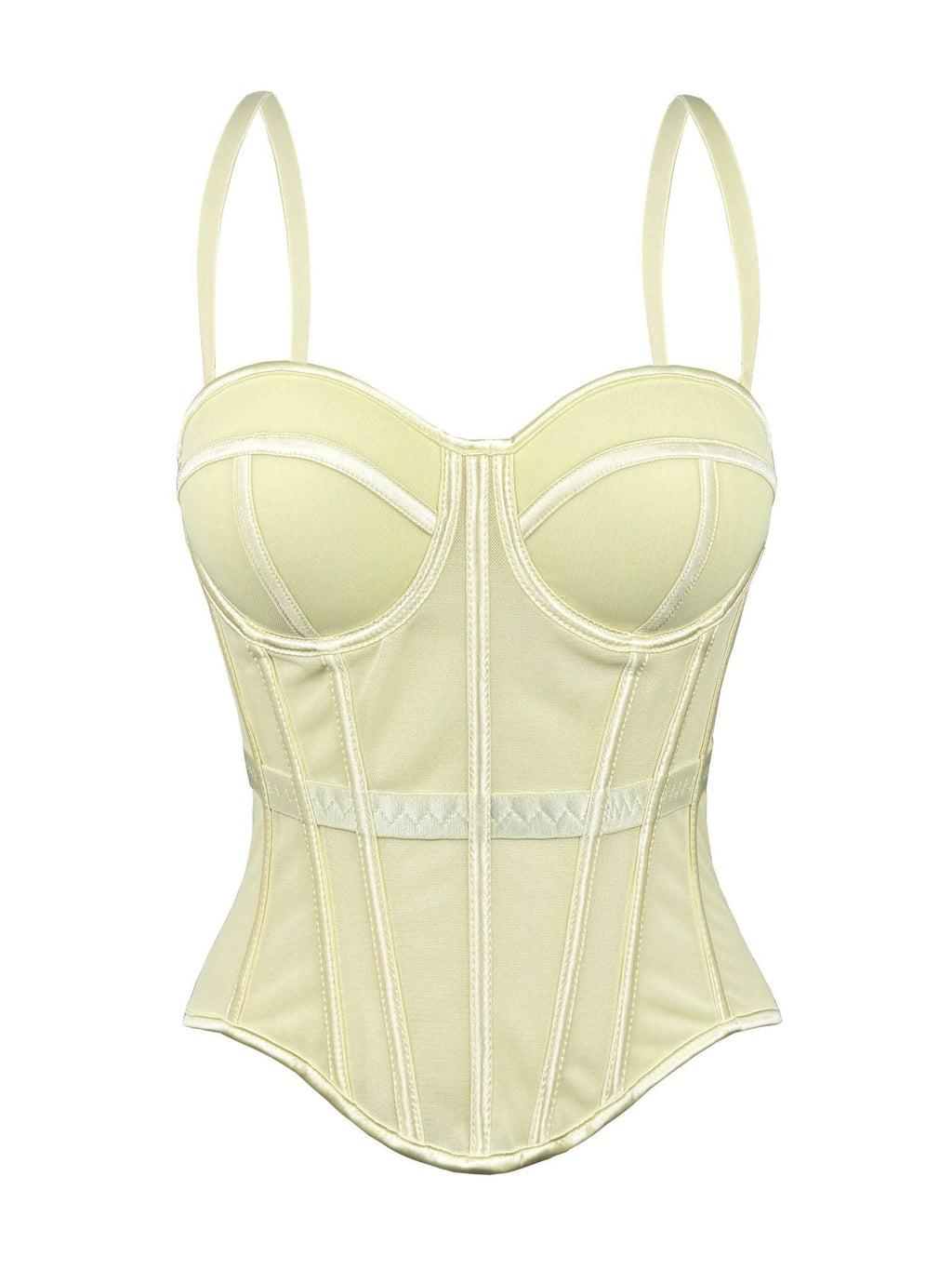 European And American Pure Color Fashionable Fishbone Bra, Waist Slimming Look Mesh Camisole With Breast Pads, Fishbone Top For Outer Wear