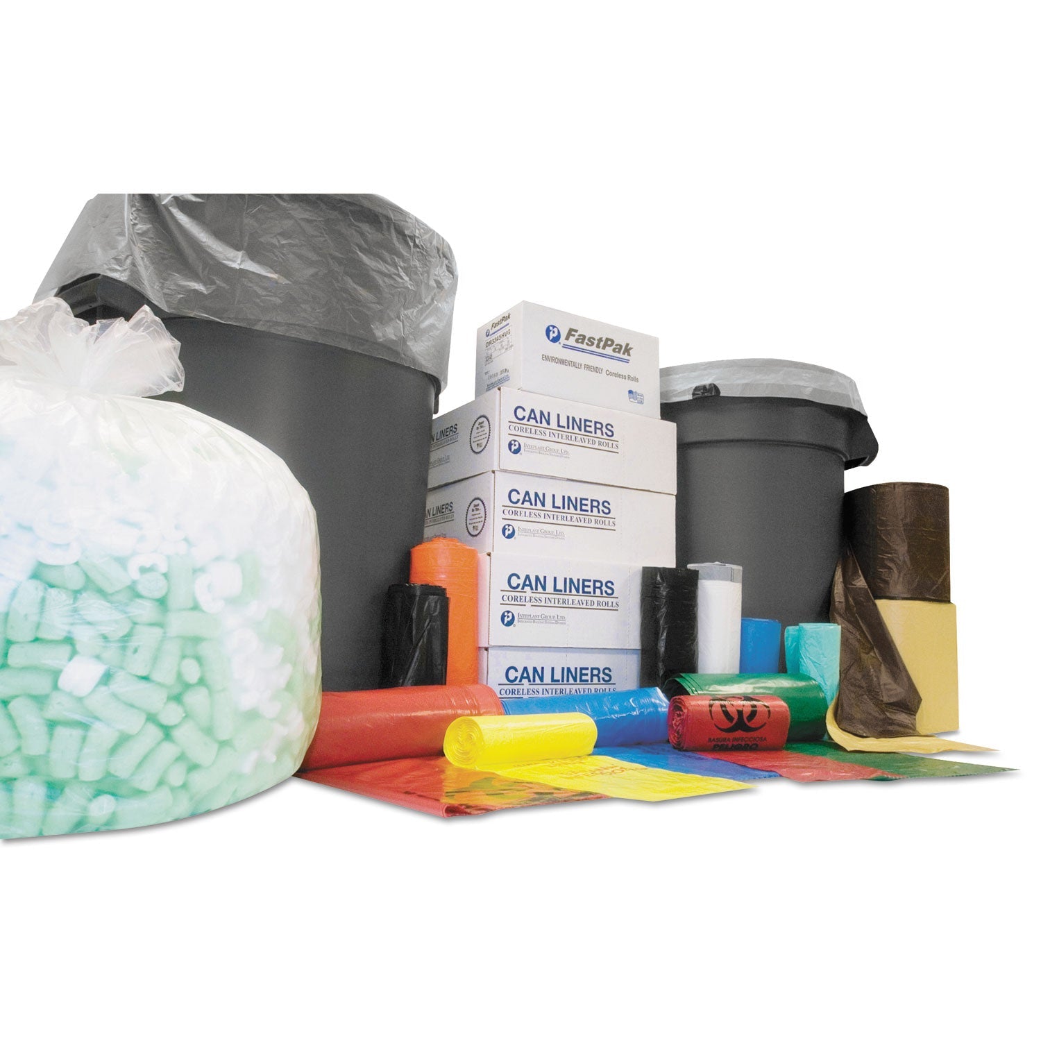 Inteplast Group Low-Density Commercial Can Liners, 60 gal, 0.7 mil, 38" x 58", White, 100/Carton