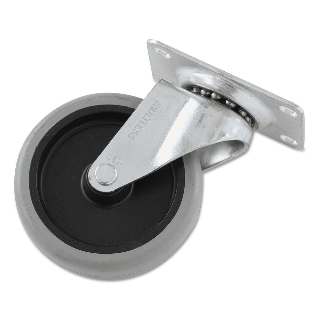 Rubbermaid Non-Marking Plate Casters, Swivel Mount Plate, 4" Wheel, Black/Gray