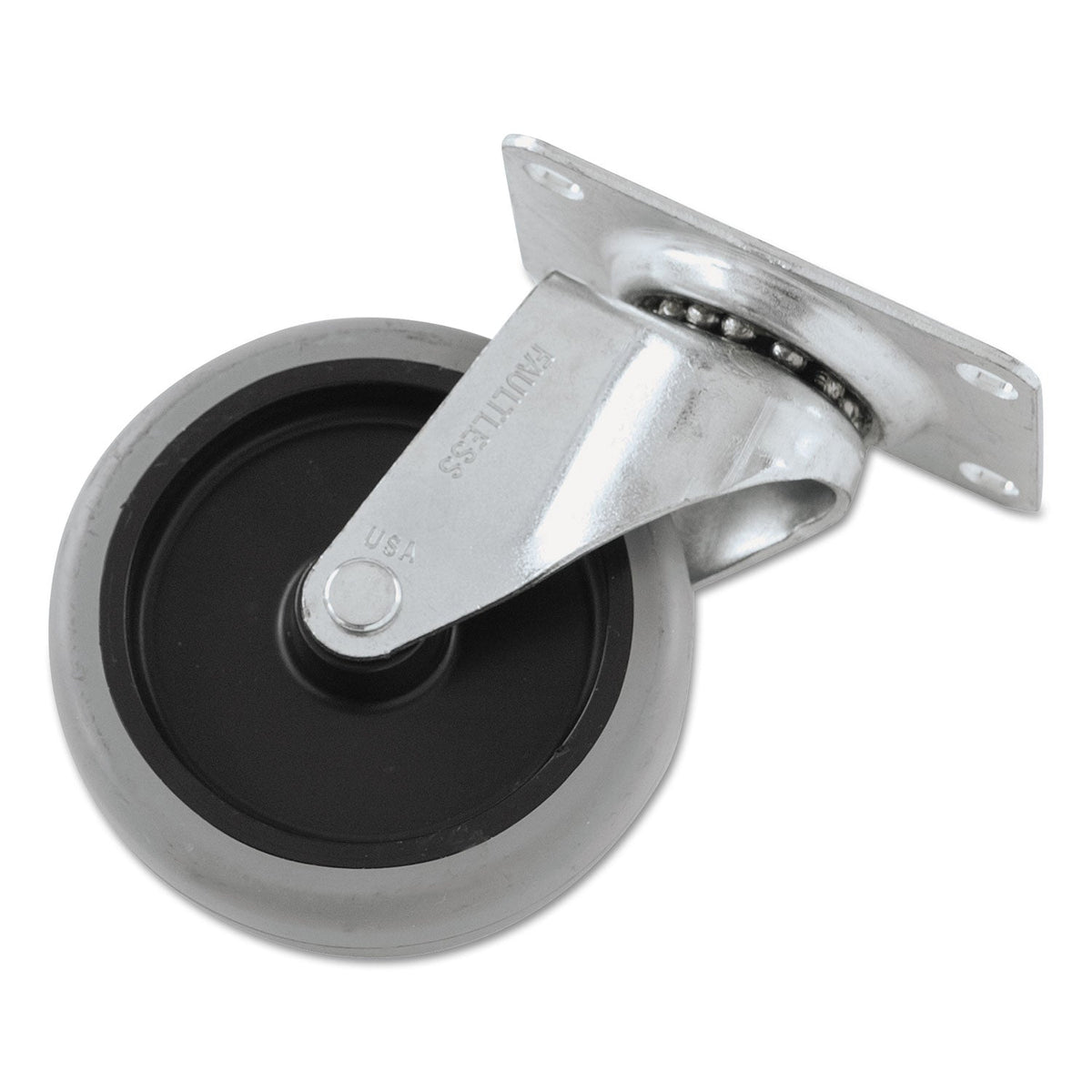 Rubbermaid Non-Marking Plate Casters, Swivel Mount Plate, 4" Wheel, Black/Gray