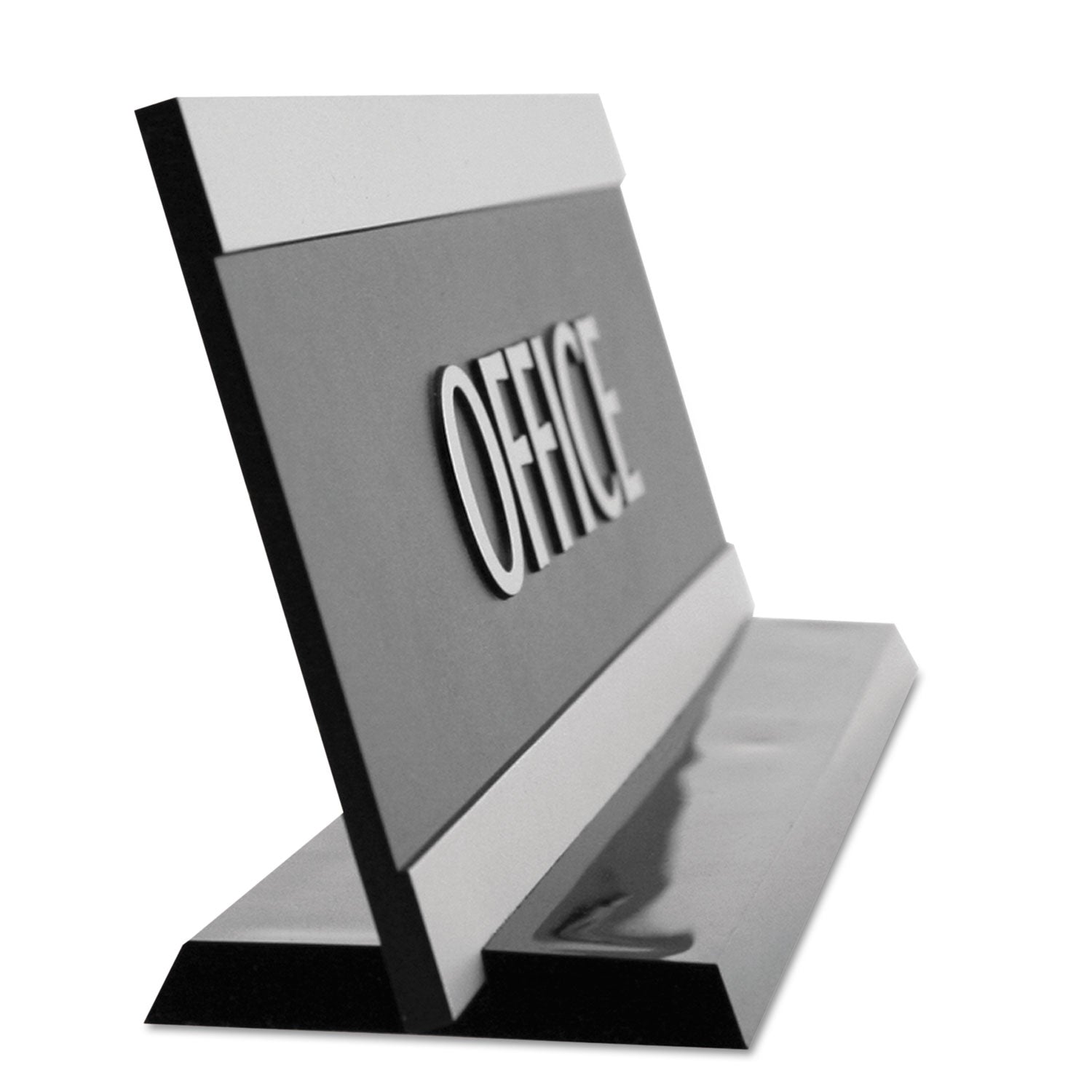 Headline Century Series Office Sign, OFFICE, 9 x 3, Black/Silver