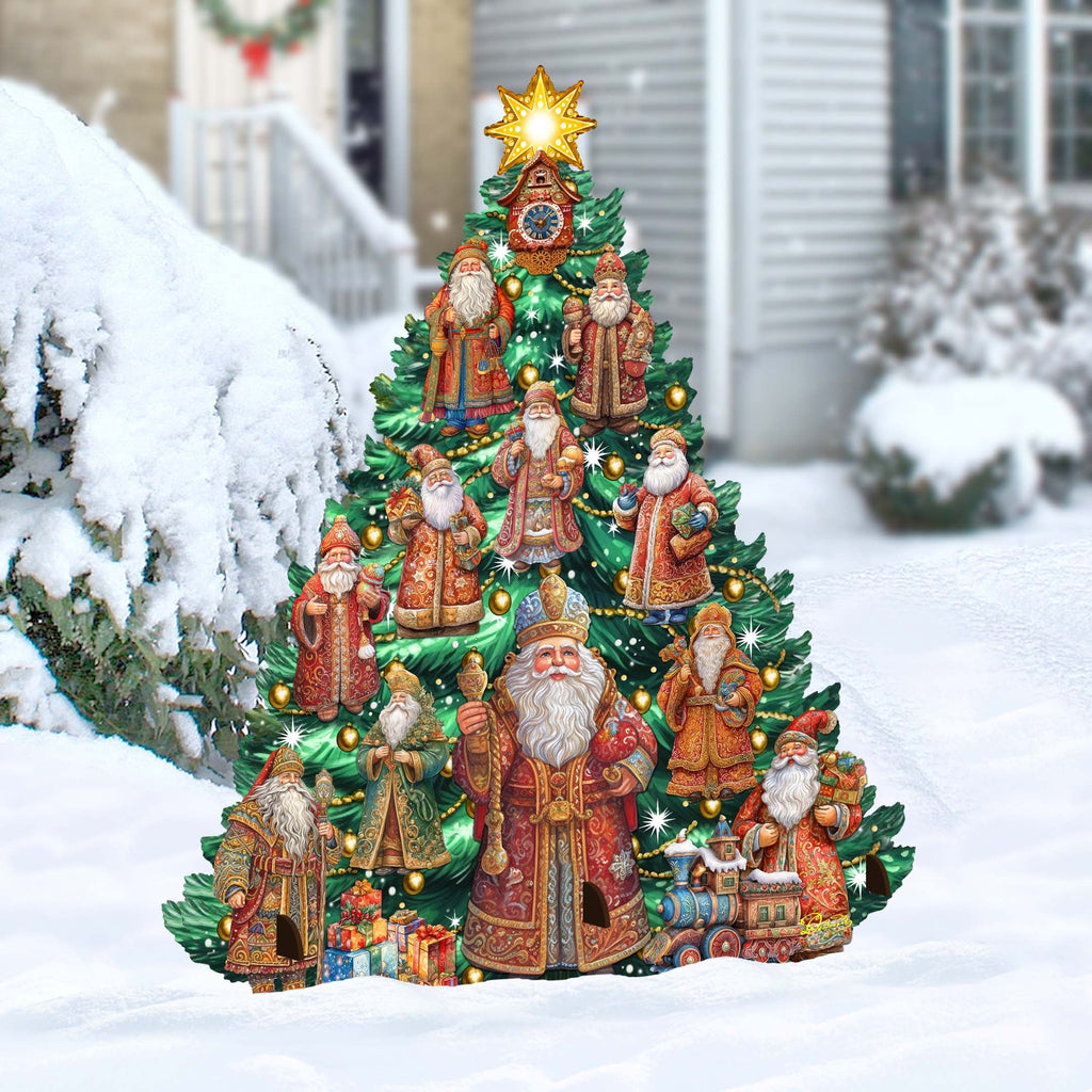 Santa-Themed Christmas Tree Outdoor Indoor Decor Wooden Christmas Decoration by G. Debrekht Christmas Decor - 8191517F
