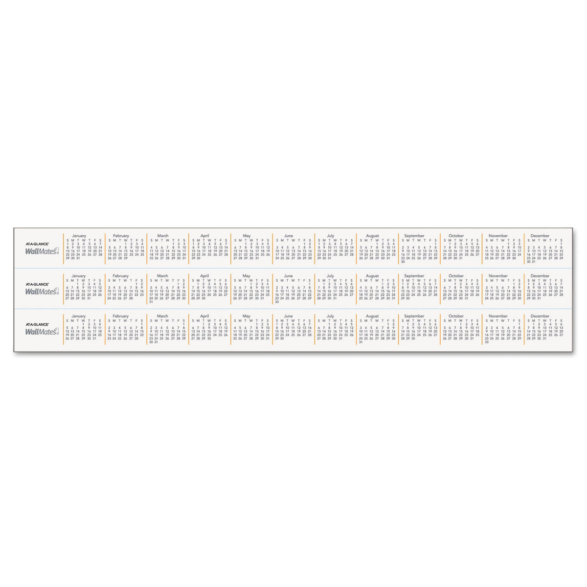 AT-A-GLANCE WallMates Self-Adhesive Dry Erase Monthly Planning Surfaces, 18 x 12, White/Gray/Orange Sheets, Undated