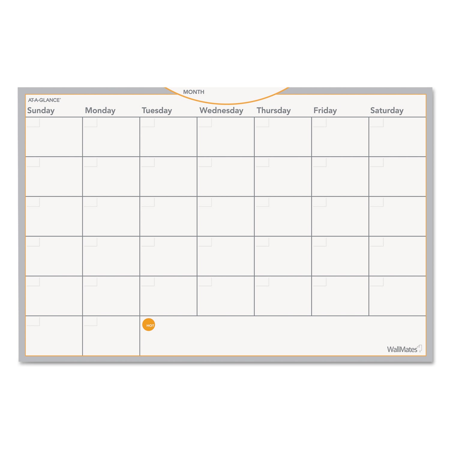 AT-A-GLANCE WallMates Self-Adhesive Dry Erase Monthly Planning Surfaces, 18 x 12, White/Gray/Orange Sheets, Undated
