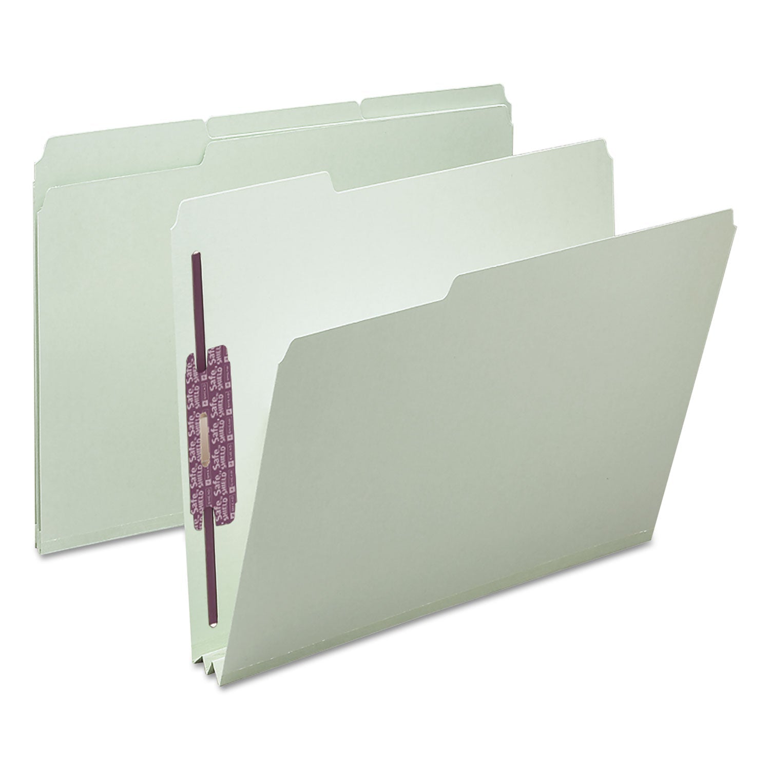 Smead Recycled Pressboard Folders with Two SafeSHIELD Coated Fasteners, 2" Expansion, 1/3-Cut Tab, Letter Size, Gray-Green, 25/Box
