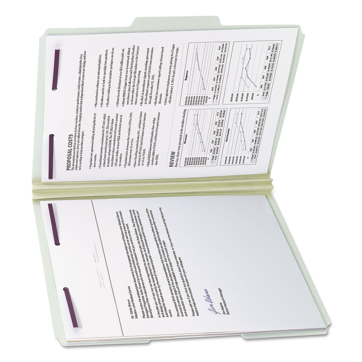 Smead Recycled Pressboard Folders with Two SafeSHIELD Coated Fasteners, 2" Expansion, 1/3-Cut Tab, Letter Size, Gray-Green, 25/Box