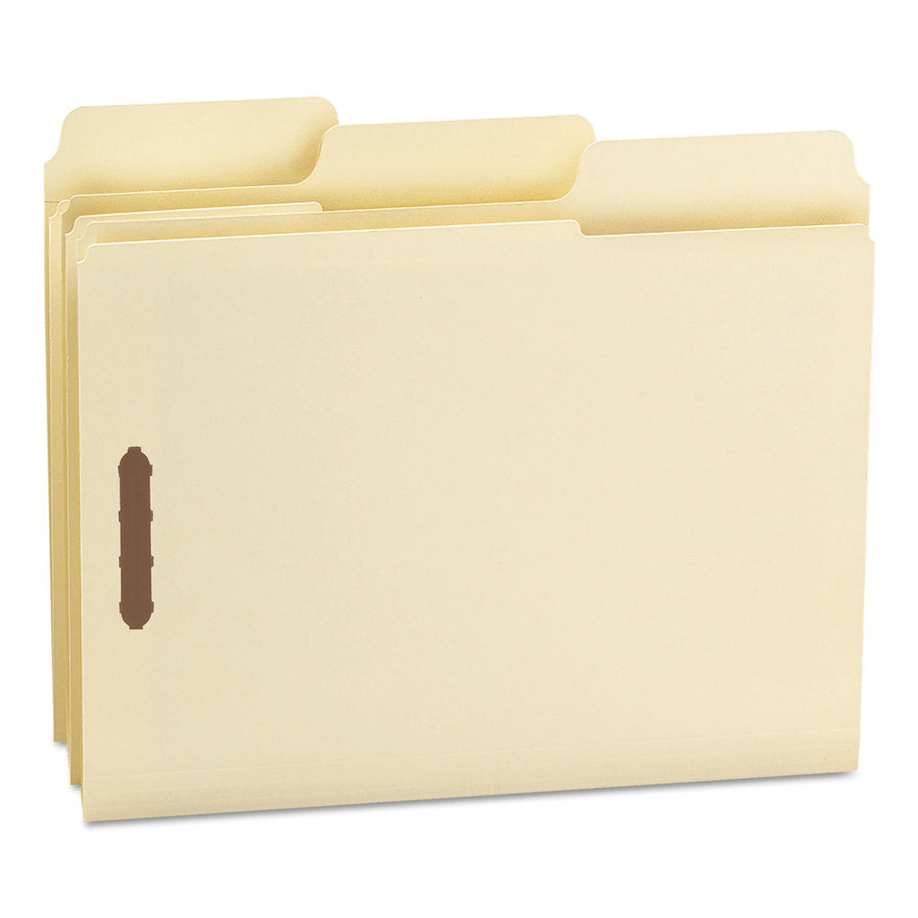 Smead SuperTab Reinforced Guide Height Fastener Folders, 2 Fasteners, Letter Size, 11-pt Manila Exterior, 50/Box