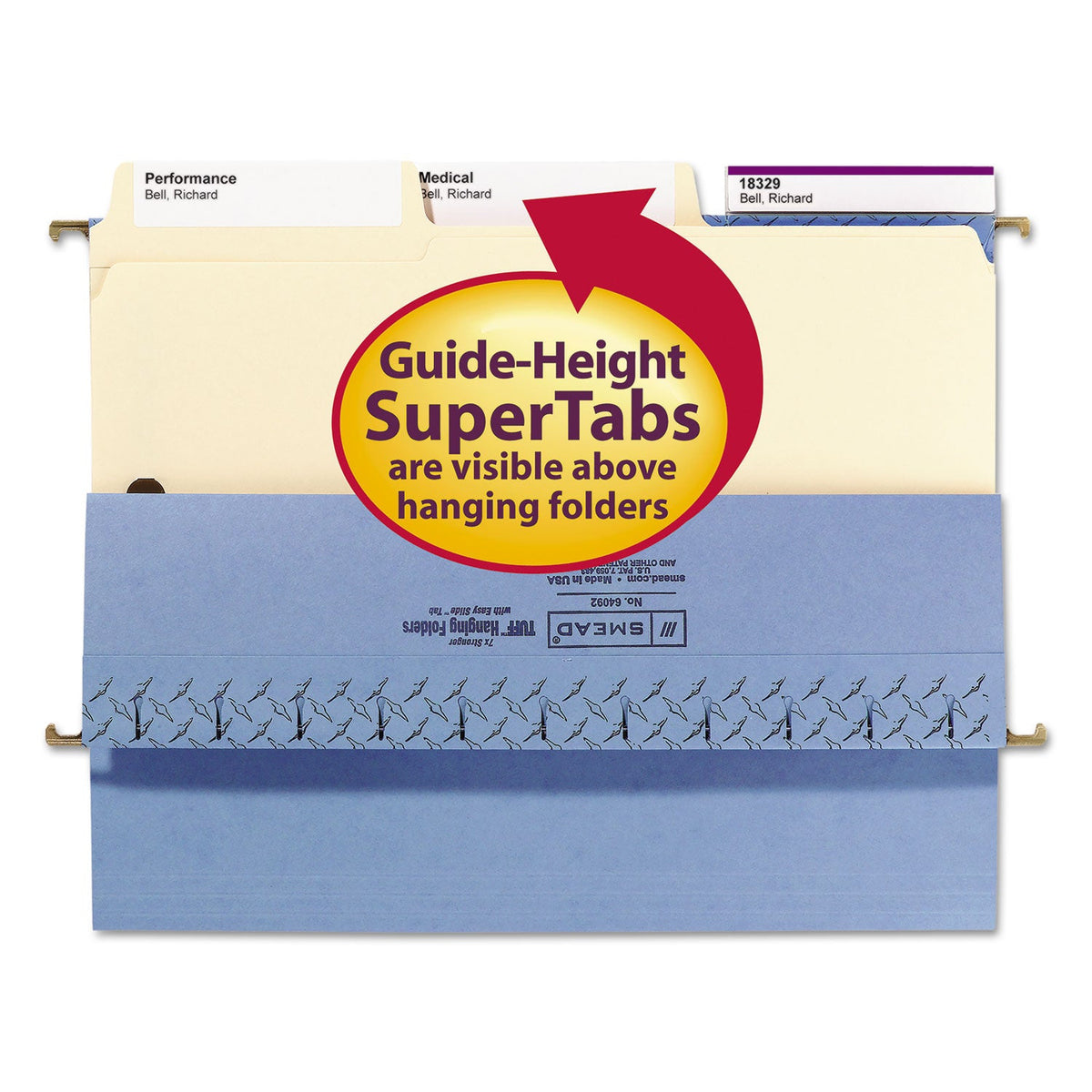 Smead SuperTab Reinforced Guide Height Fastener Folders, 2 Fasteners, Letter Size, 11-pt Manila Exterior, 50/Box