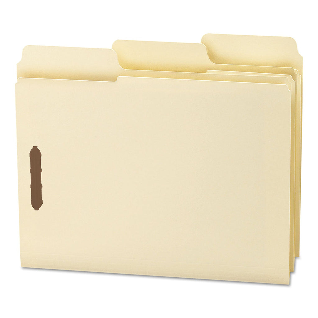 Smead SuperTab Reinforced Guide Height Fastener Folders, 2 Fasteners, Letter Size, 11-pt Manila Exterior, 50/Box