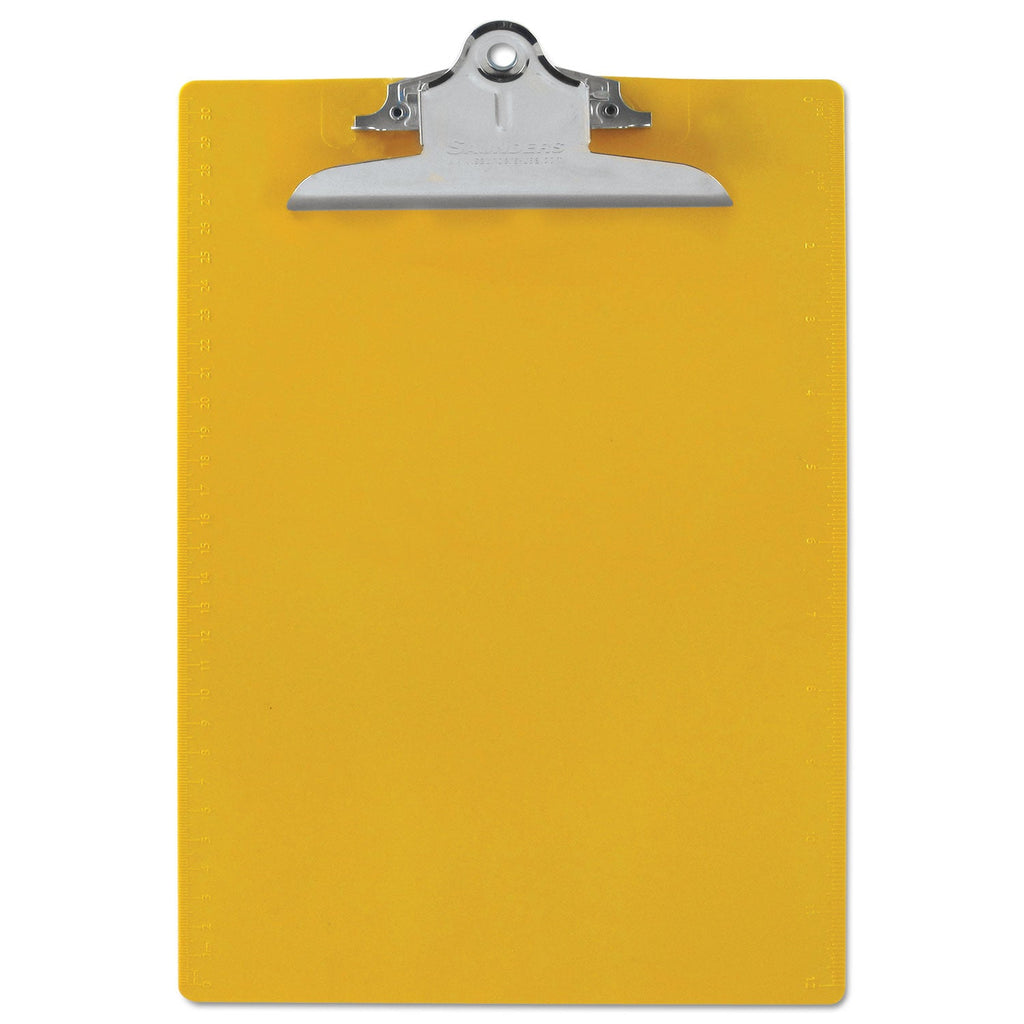 Saunders Recycled Plastic Clipboard with Ruler Edge, 1" Clip Capacity, Holds 8.5 x 11 Sheets, Yellow