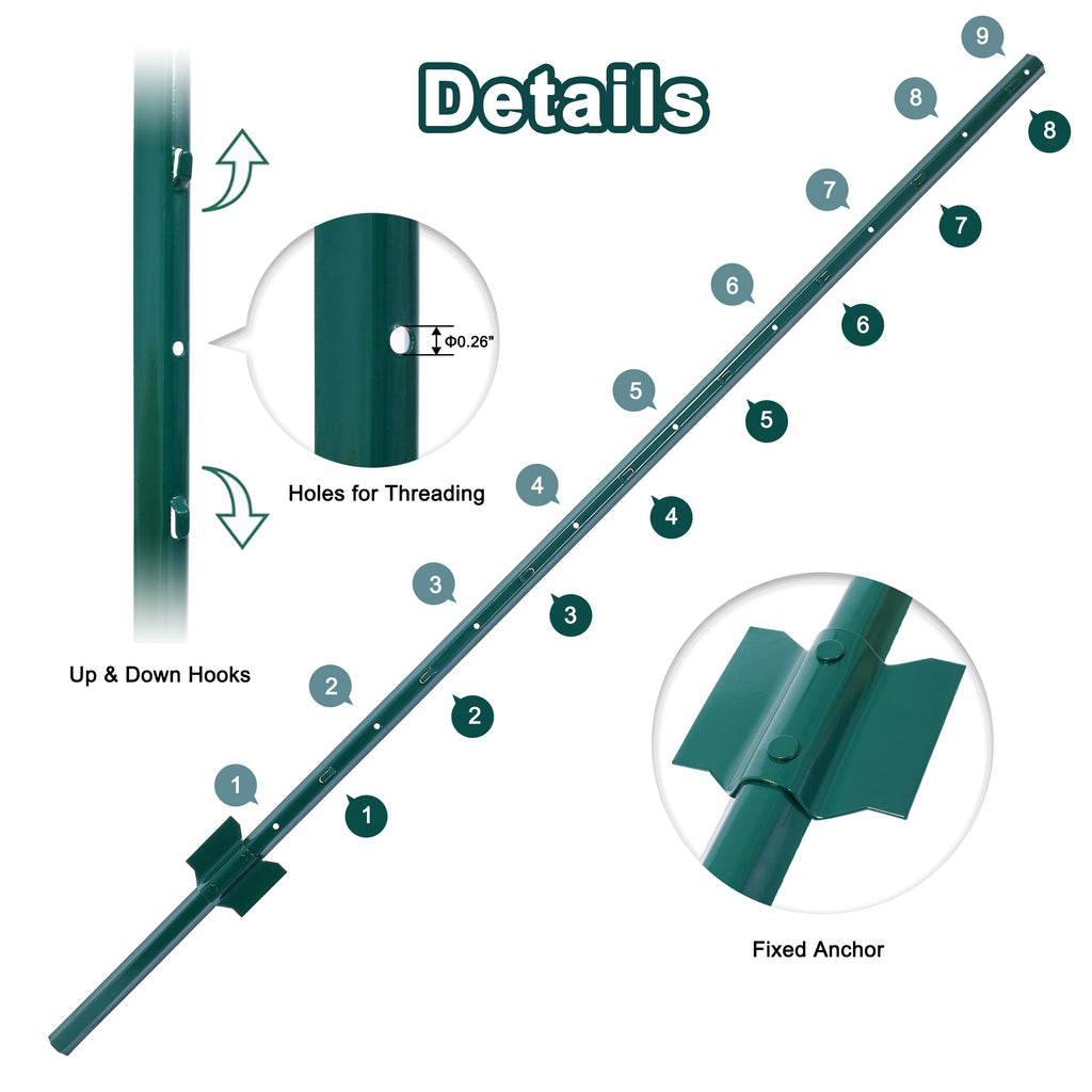 Fence post 3-foot-10 pack, heavy-duty metal fence post with U-shaped groove