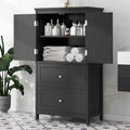 Bathroom Storage Cabinet, Cabinet with Two Doors and Drawers, Adjustable Shelf, MDF Board, Black