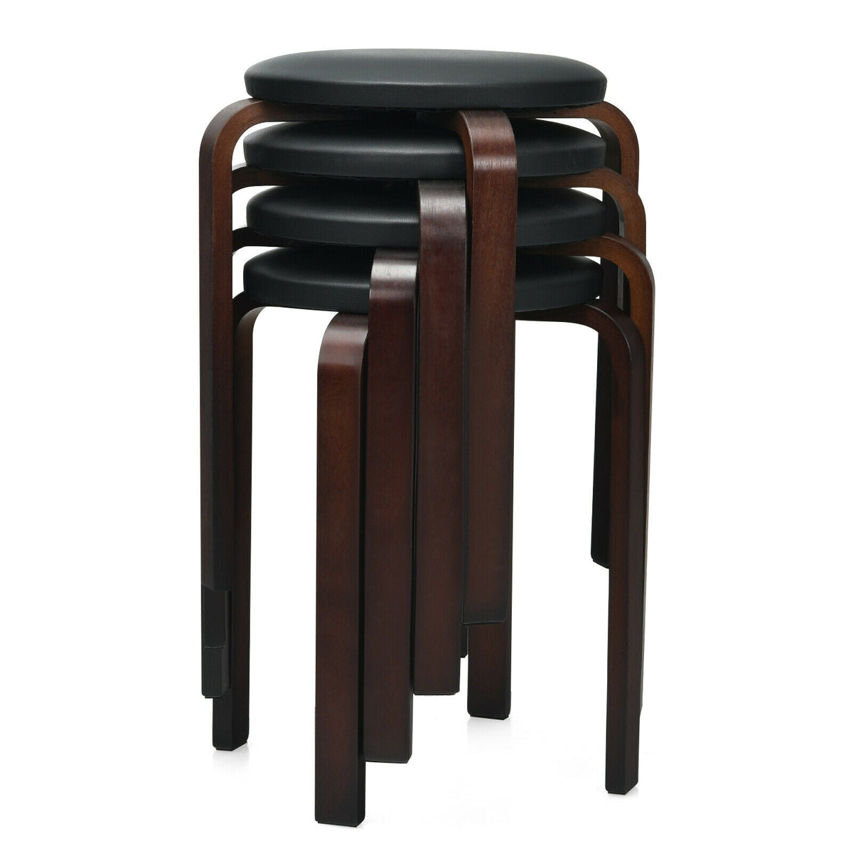 Set of 4 Bentwood Round Stool Stackable Dining Chairs with Padded Seat