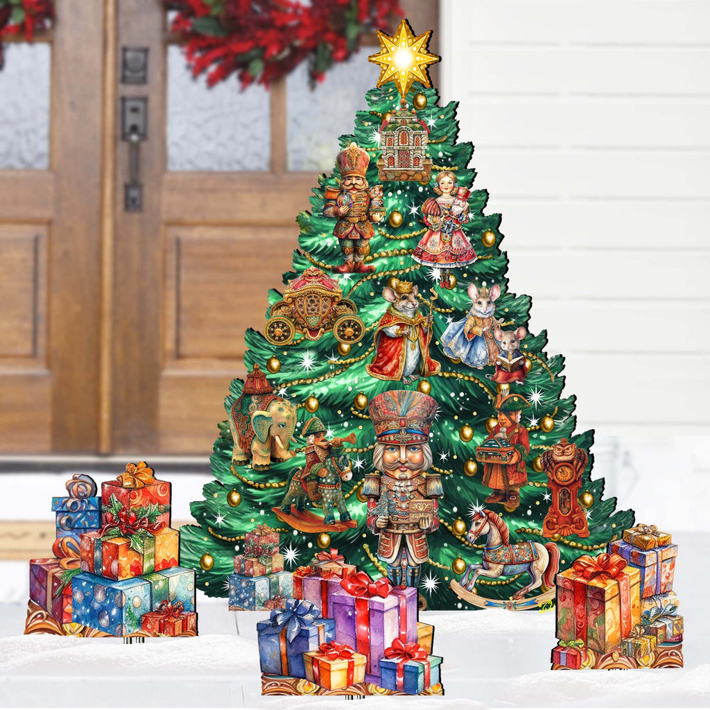 Nutcracker-Themed Christmas Tree Set Outdoor Indoor Décor Wooden Christmas Decoration by G. Debrekht Christmas Décor - 8191501F-G