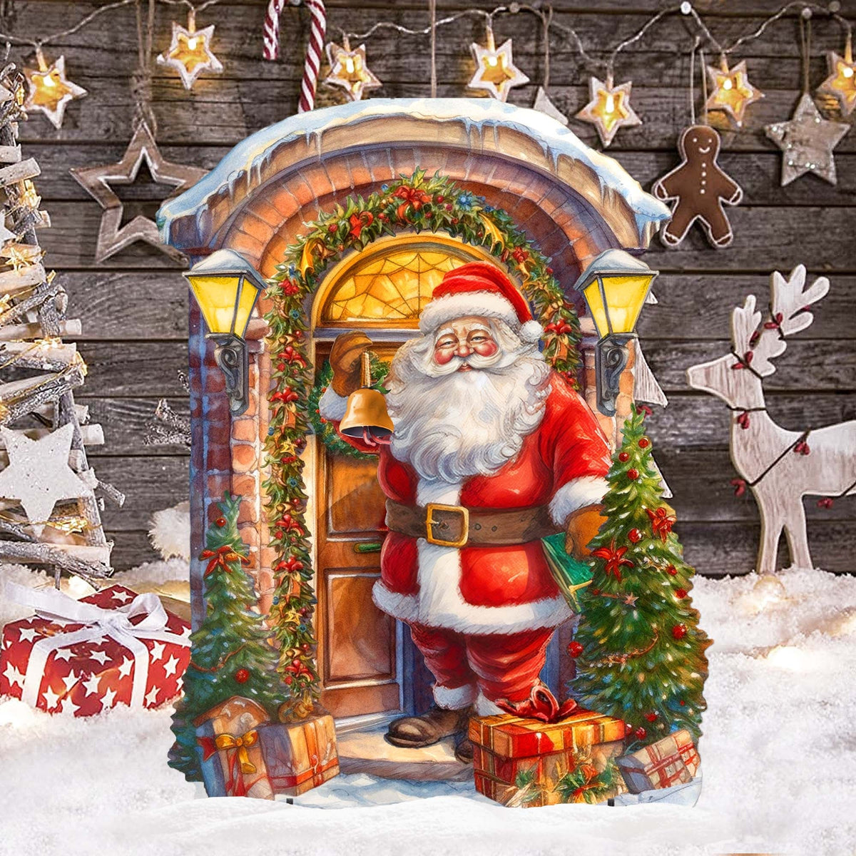 Knocking the Door Santa Outdoor Decor by G. Debrekht - Christmas Santa Snowman Decor - 8611044F