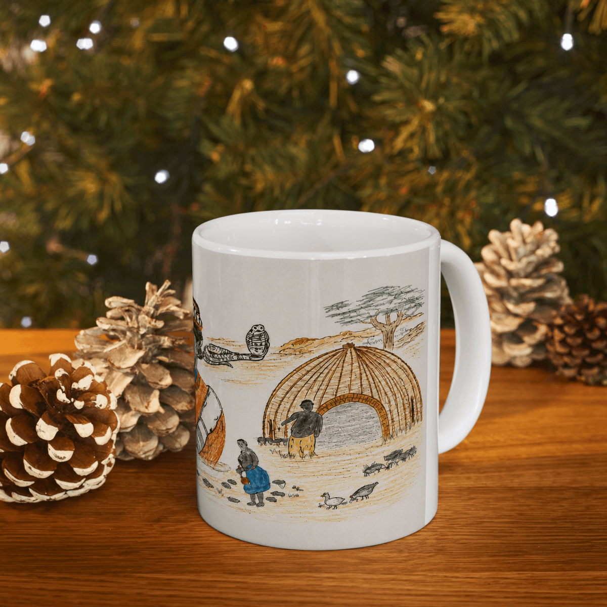 PimsArt South African Tribal Village Portrait Mug From Original Drawing