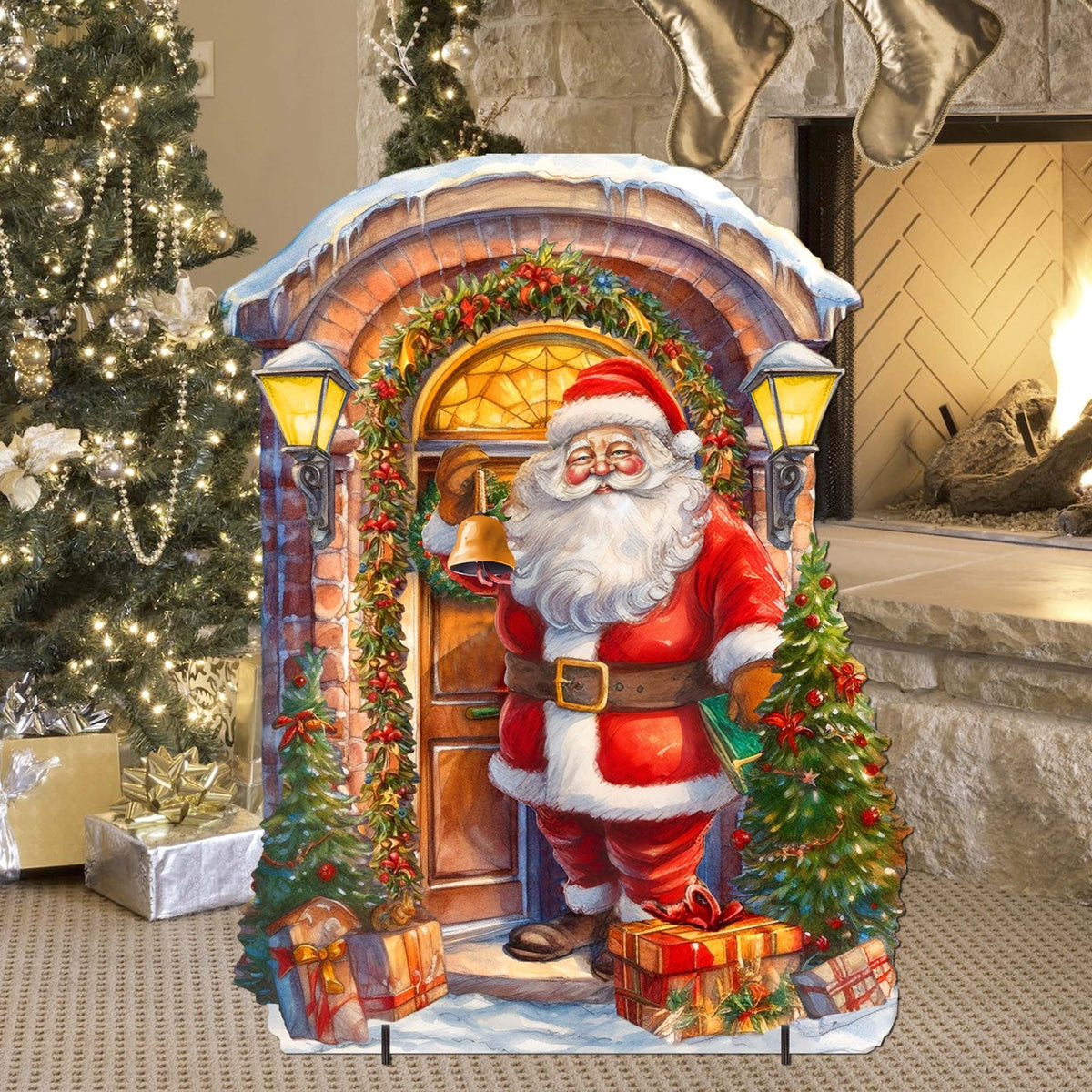 Knocking the Door Santa Outdoor Decor by G. Debrekht - Christmas Santa Snowman Decor - 8611044F