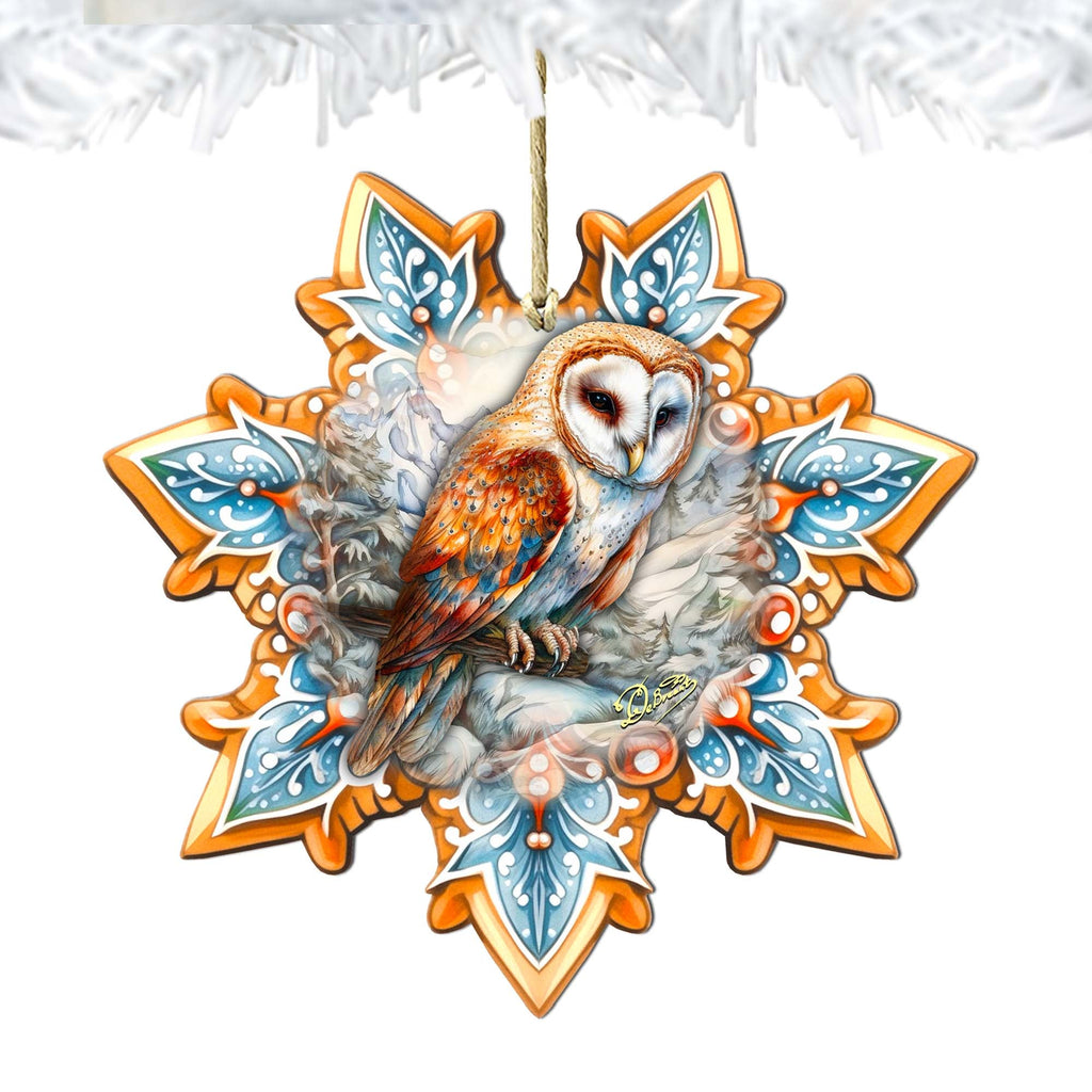 Short-eared Owl Snowflake Large Wooden Ornament by G. Debrekht - Nature Wildlife Décor - 8688434M