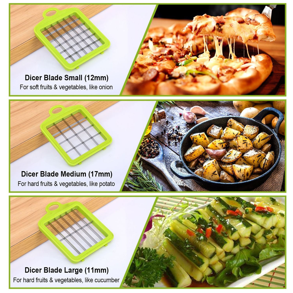 Vegetable Slicer Quick Potato Tomato Fruit Cutter Set w/3 Blades Stainless Steel Food Chopper