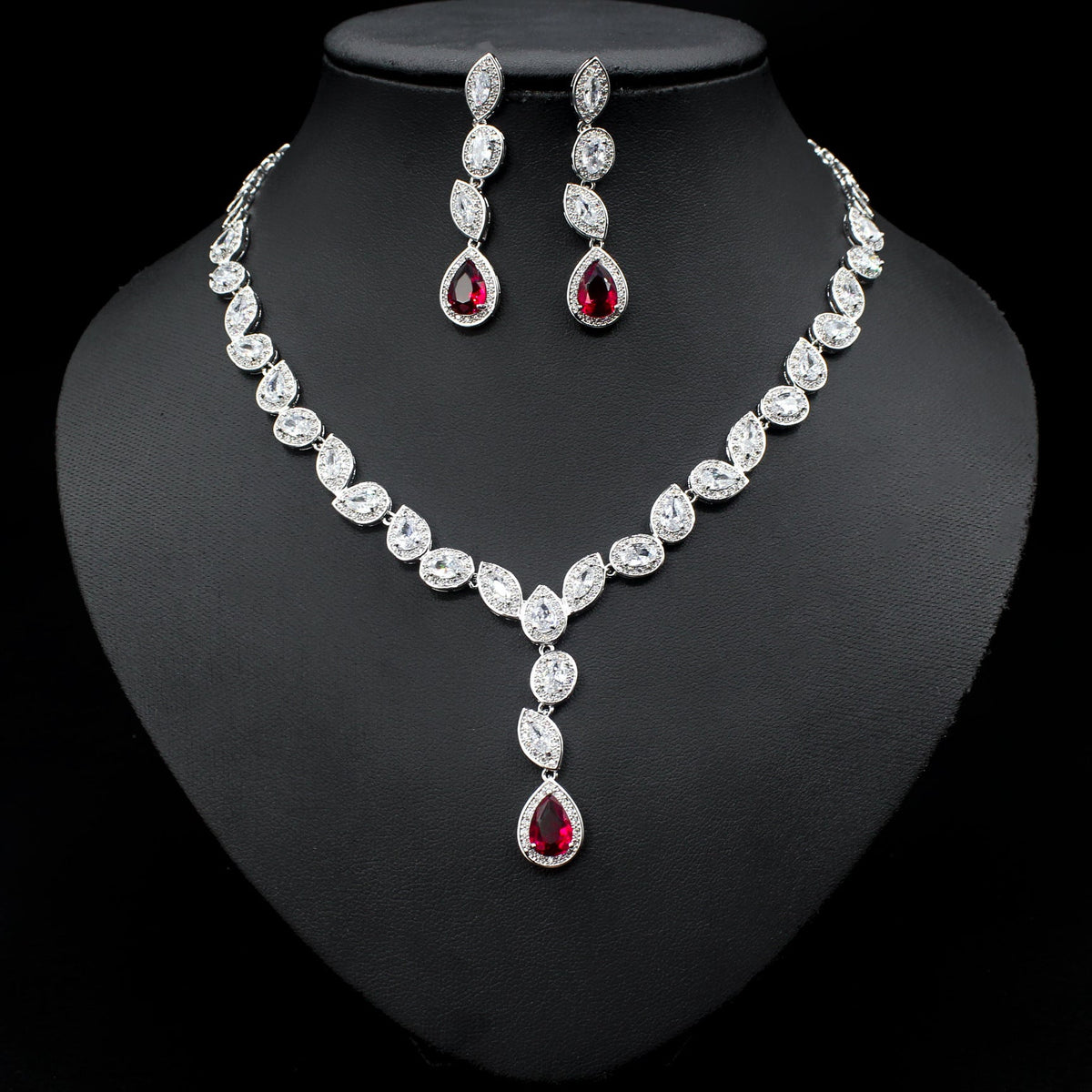 Colorful Zircon Necklace Earrings Set: wedding jewelry set