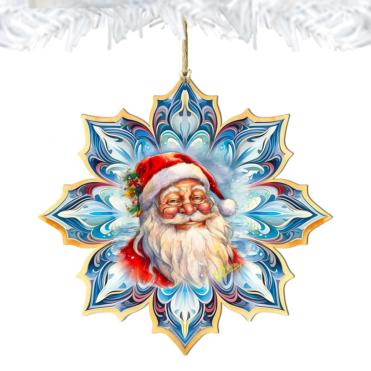 Santa Face Snowflake Large Wooden Ornament by G. Debrekht - Christmas Santa Snowman Decor - 8688424M