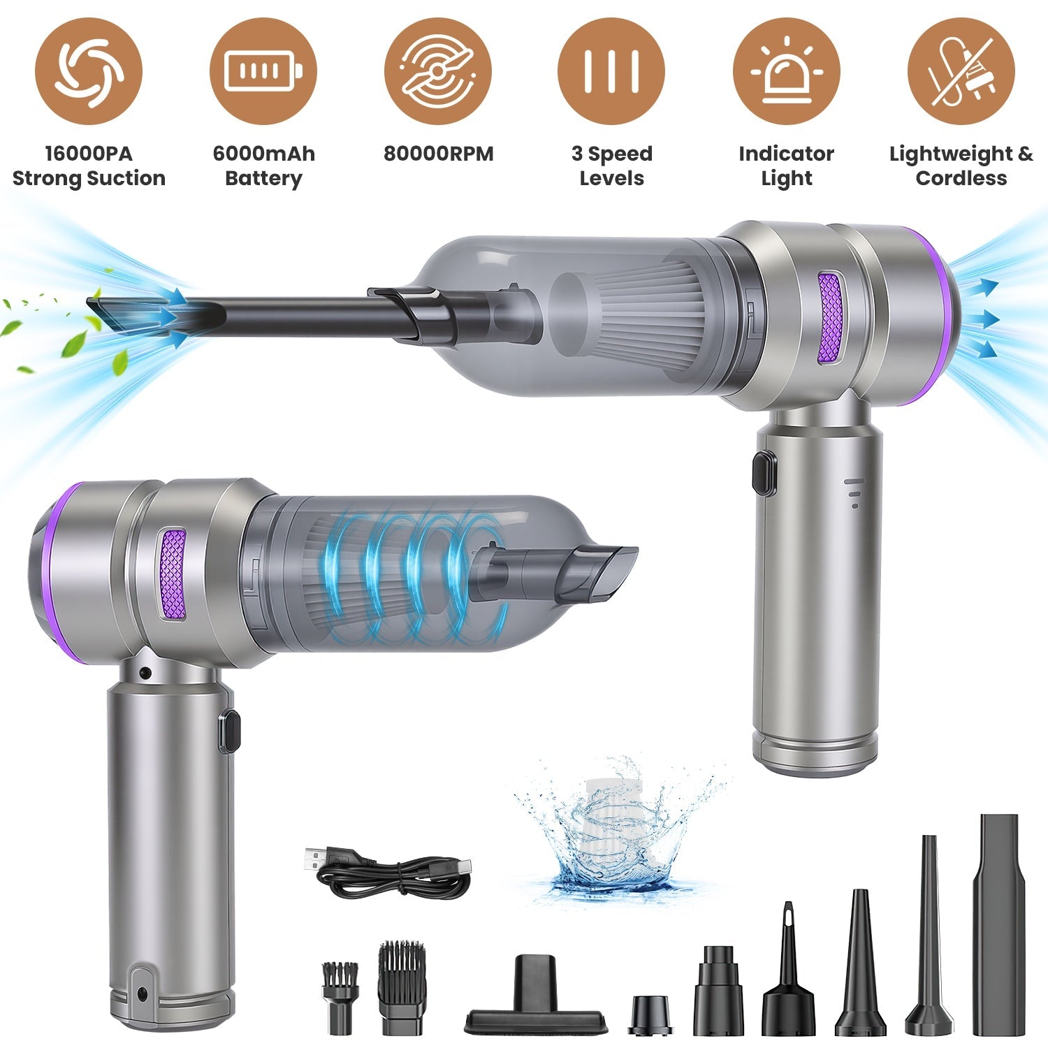 Cordless Handheld Vacuum Cleaner 16000PA with Brushless Motor