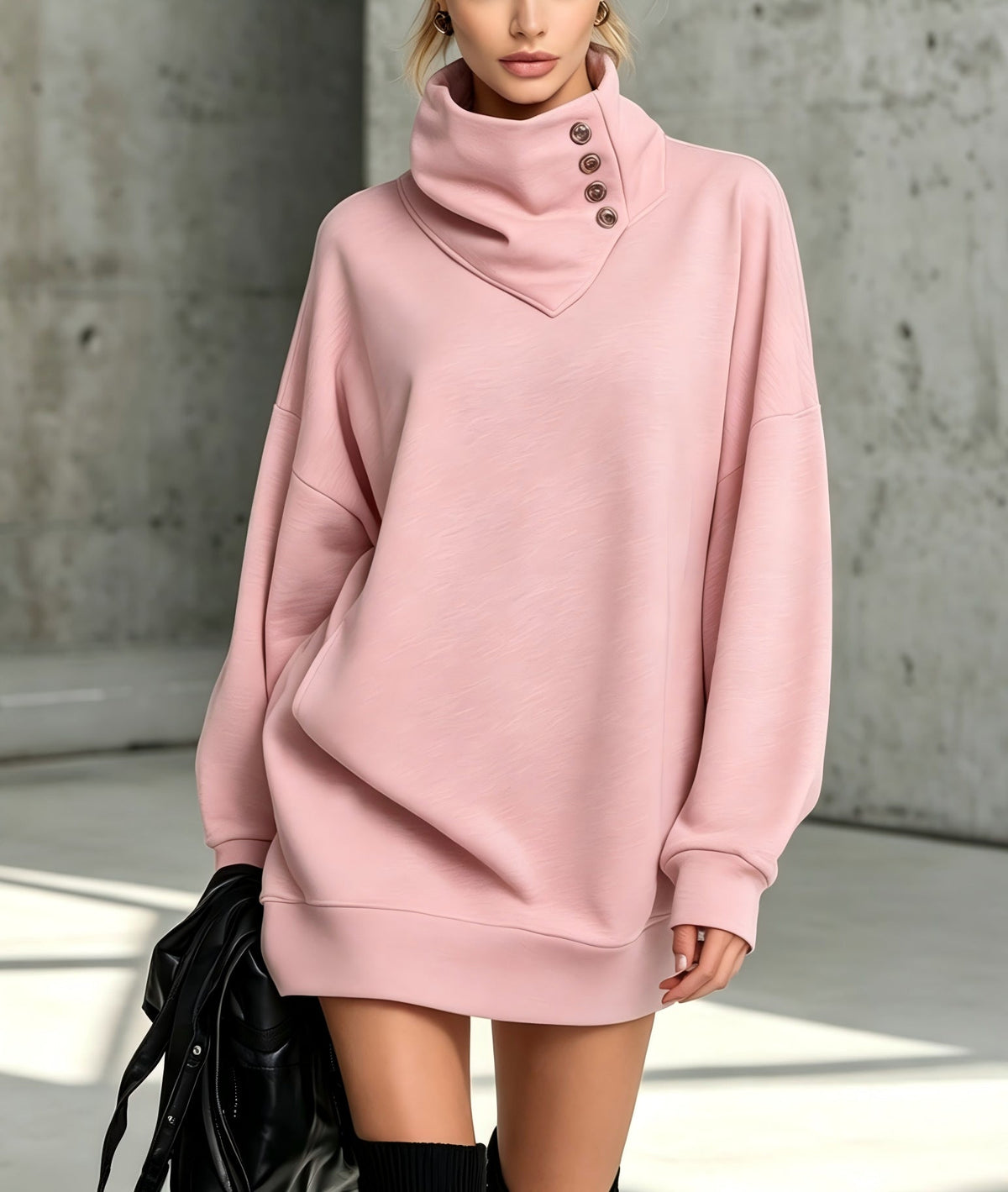 Vintage Loose-Fit Button-Down Mid-Length Womens Sweatshirt